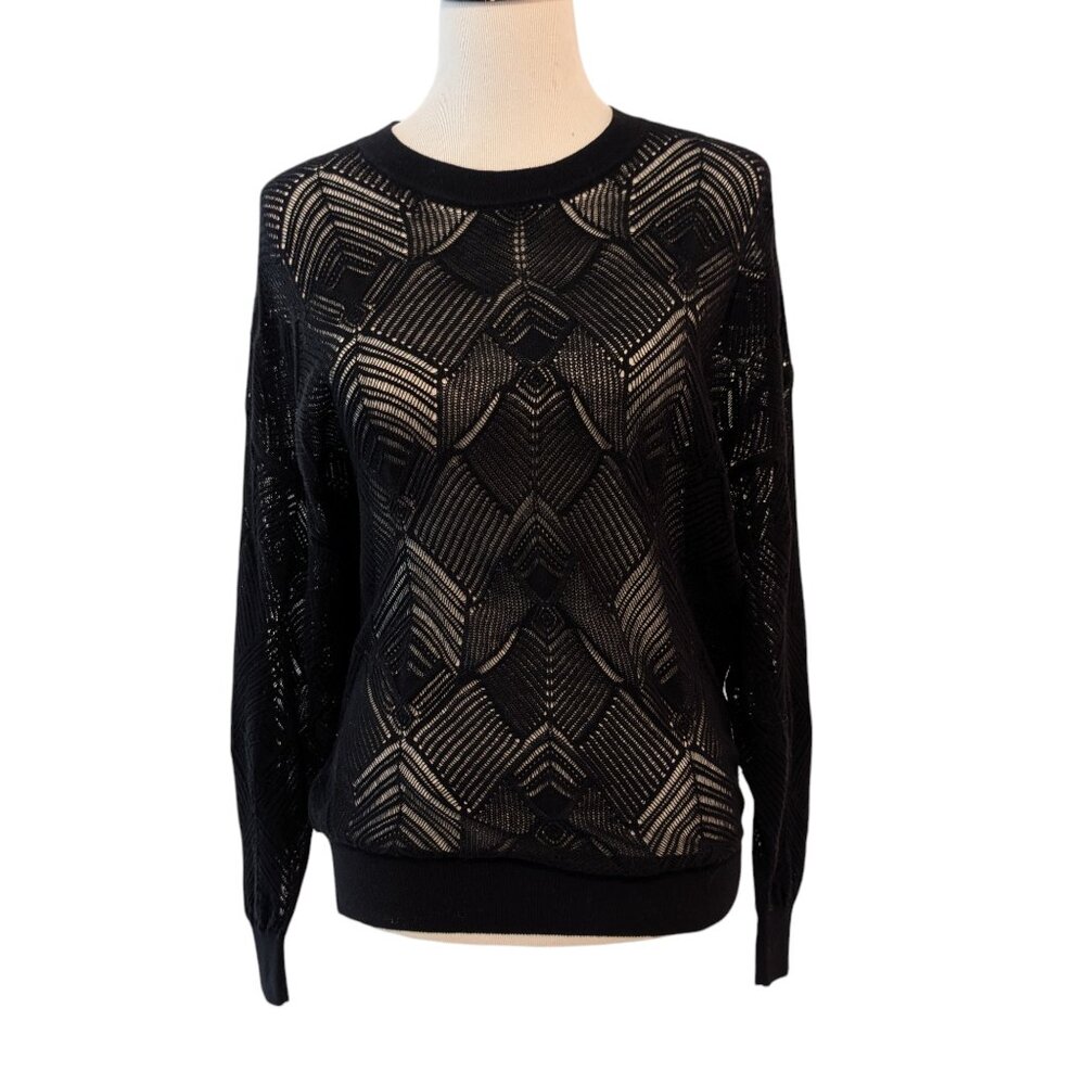 IRO Womens Size S Black Lightweight Open Knit Drop Shoulder L/S Cotton Sweater
